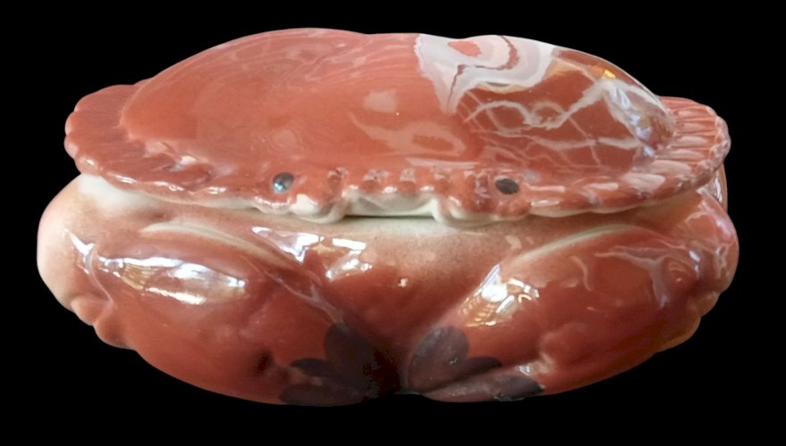 Ancienne Terrine Boite Crabe Tourteau Céramique Barbotine Michel Caugant