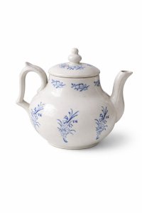 Ancienne théière Saint-Uze – Faïence française bleu & blanc – XIXᵉ/XXᵉ – 18 cm