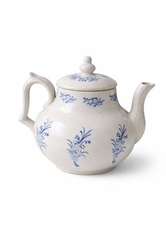 Ancienne théière Saint-Uze – Faïence française bleu & blanc – XIXᵉ/XXᵉ – 18 cm