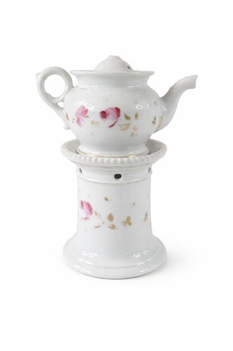 Ancienne théière veilleuse en porcelaine fleurie XIXe – Chauffe-thé – 20 cm
