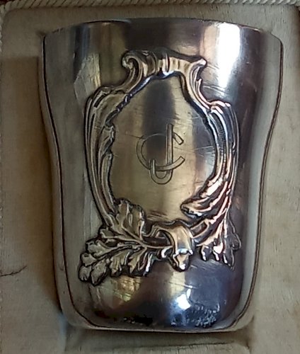 Ancienne Timballe Gobelet Baptême Monogrammes CJ Argent Massif Boulenger