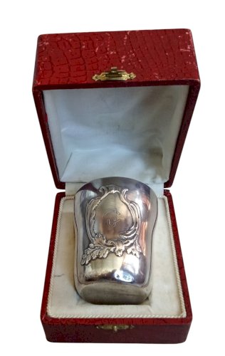 Ancienne Timballe Gobelet Baptême Monogrammes CJ Argent Massif Boulenger