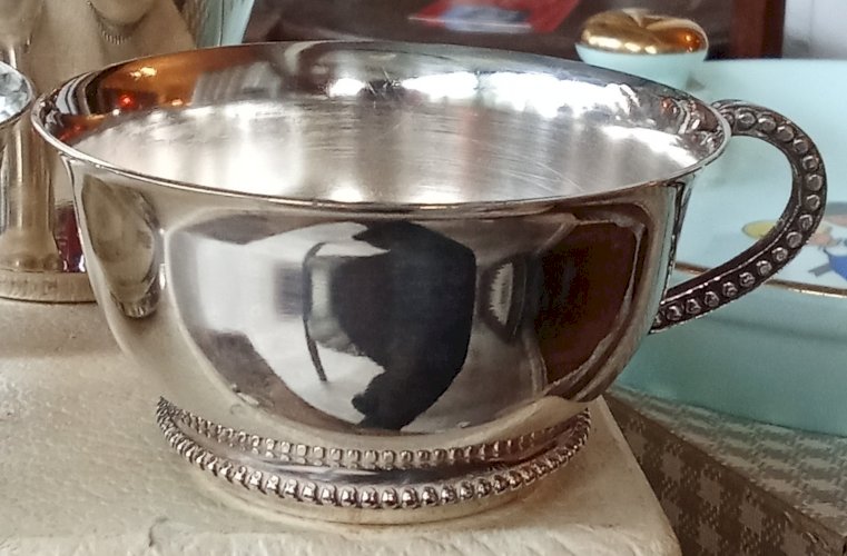 Ancienne Timballe Tasse Baptême Métal Argenté Noël Collet Modèle Coquille 3 Pcs