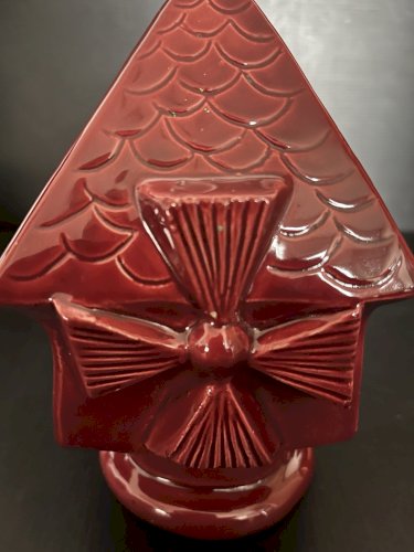 ancienne Tirelire à casser Céramique rouge design moulin à vent France vintage