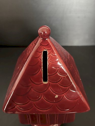 ancienne Tirelire à casser Céramique rouge design moulin à vent France vintage