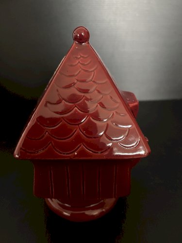 ancienne Tirelire à casser Céramique rouge design moulin à vent France vintage