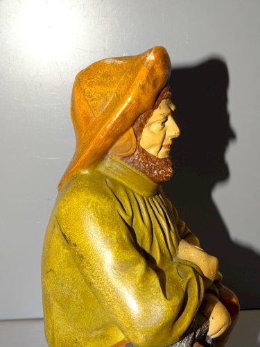 -ANCIENNE TIRELIRE A CASSER SOUVENIR de BORD de MER TERRE CUITE PECHEUR   D