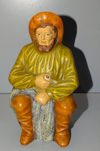 -ANCIENNE TIRELIRE A CASSER SOUVENIR de BORD de MER TERRE CUITE PECHEUR   D