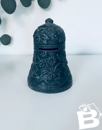 Ancienne tirelire cloche en régule plomb art populaire fleurs XIXe vintage