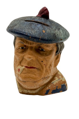 Ancienne Tirelire Peinte à la Main – Tête de Vieux Marin au Béret – Vers 1900