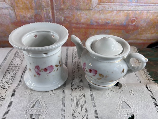 Ancienne tisanière en faïence française – Réchaud et pichet – XVIIIe / XIXe