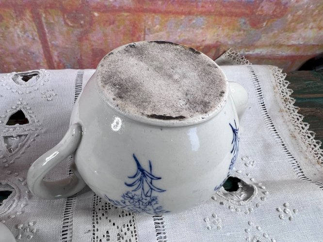 Ancienne tisanière Saint-Uze faïence bleue