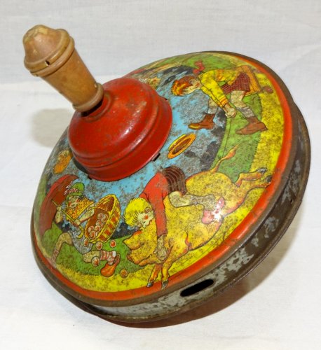 -ANCIENNE TOUPIE JOUET ANCIEN EN TÔLE PEINTE ANNEES 40/50 SORTIE DE GRENIER   D