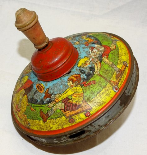 -ANCIENNE TOUPIE JOUET ANCIEN EN TÔLE PEINTE ANNEES 40/50 SORTIE DE GRENIER   D