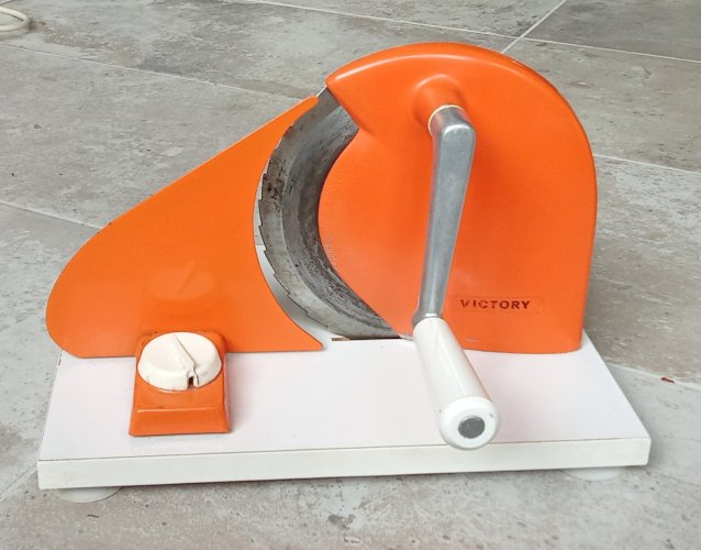Ancienne Trancheuse manuelle Orange  Pain Charcuterie Cuisine Vintage