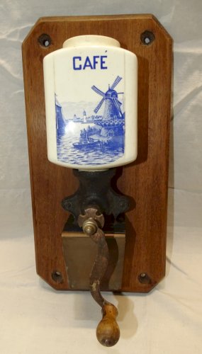 -ANCIENNE TREMIE MOULIN A CAFE MURAL F.F. FEUILLIEN ou FARCOT sur PLAQUE BOIS  D