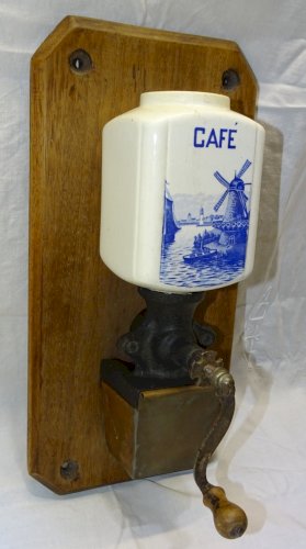 -ANCIENNE TREMIE MOULIN A CAFE MURAL F.F. FEUILLIEN ou FARCOT sur PLAQUE BOIS  D