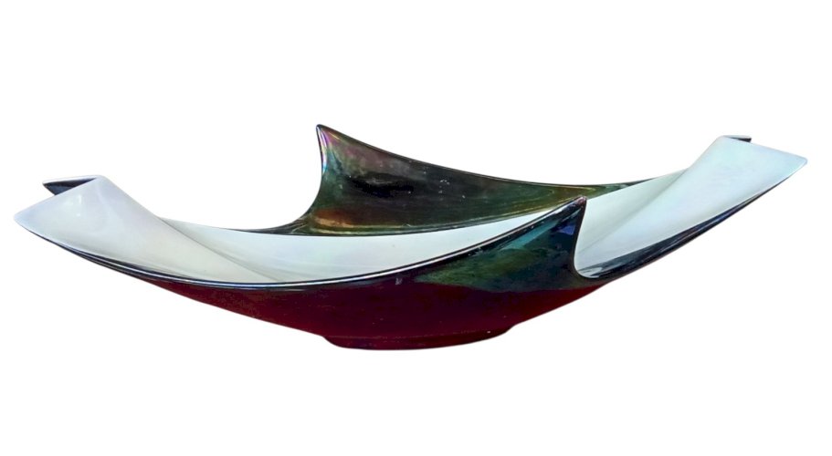 Ancienne Très Grande Coupe À Fruits Irisé Verceram/Art De La Table Vintage