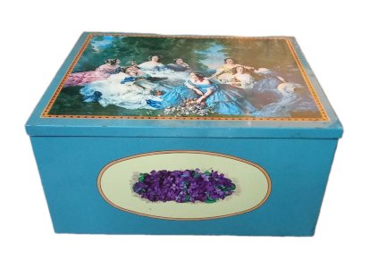 Old very large candy box advertisement white rooster Paris Empress Eugénie