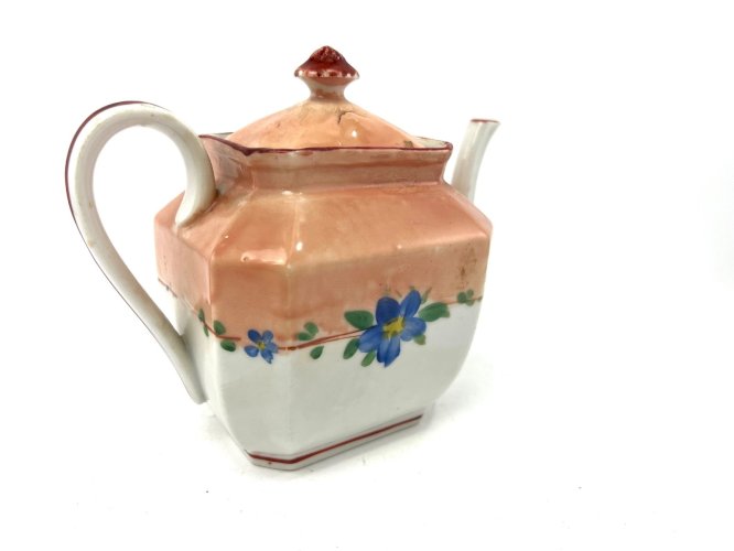 Ancienne verseuse en porcelaine de Paris XIXe – décor floral bleu – tons saumon