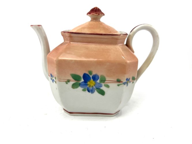 Ancienne verseuse en porcelaine de Paris XIXe – décor floral bleu – tons saumon