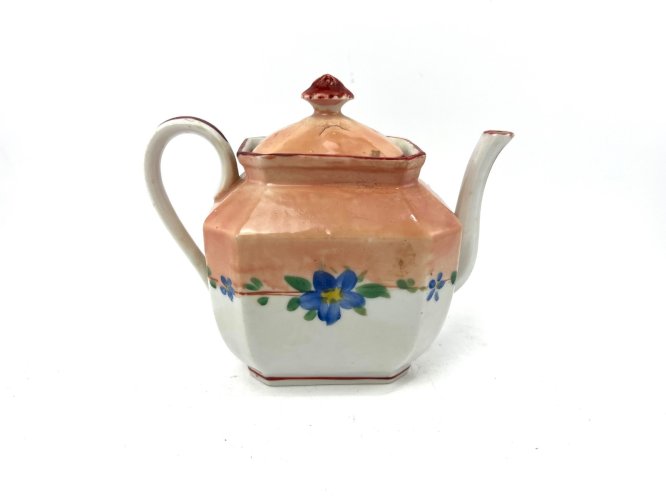 Ancienne verseuse en porcelaine de Paris XIXe – décor floral bleu – tons saumon