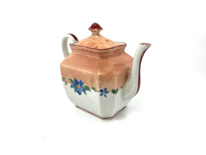 Ancienne verseuse en porcelaine de Paris XIXe – décor floral bleu – tons saumon