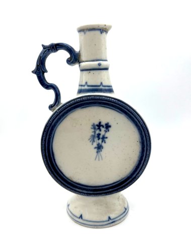 Ancienne verseuse gourde Delft – faïence hollandaise bleu & blanc – décor moulin