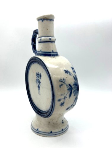 Ancienne verseuse gourde Delft – faïence hollandaise bleu & blanc – décor moulin