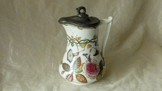 ANCIENT CERAMIC PITCHER WITH FLORAL DECOR CHISWICK ENGLAND 19th century