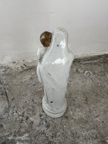 Ancienne, Vierge à l’enfant statuette XIXe siècle religion biscuits, émaillée,