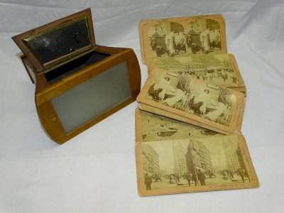 -ANCIENNE VISIONNEUSE STEREOSCOPIQUE BREWSTER ? CIRCA 1870 + 15 VUES CARTON    D