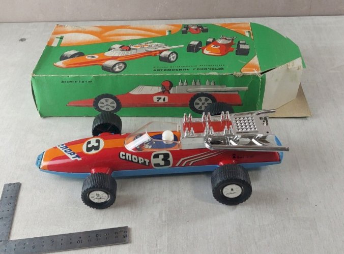 Ancienne voiture de course à friction, en tôle et plastique, URSS