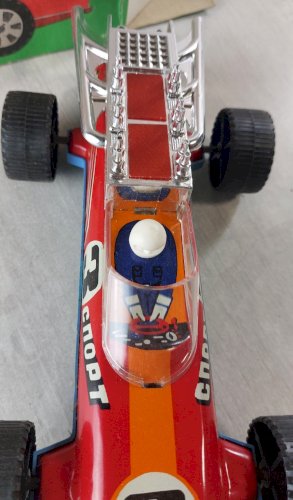 Ancienne voiture de course à friction, en tôle et plastique, URSS