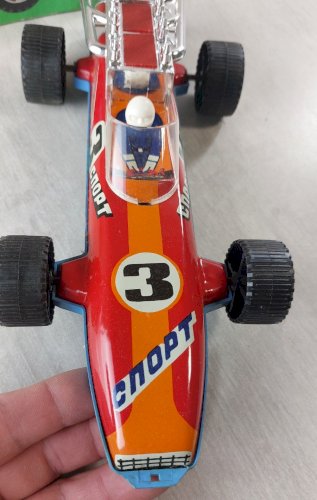 Ancienne voiture de course à friction, en tôle et plastique, URSS