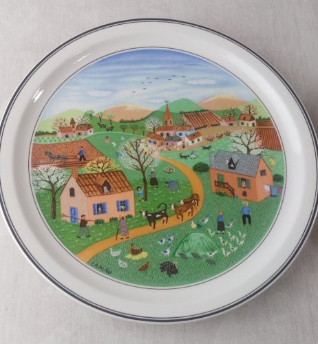 Anciennes assiettes, printemps + été, Naïf Laplau, céramique Villeroy & Boch ^