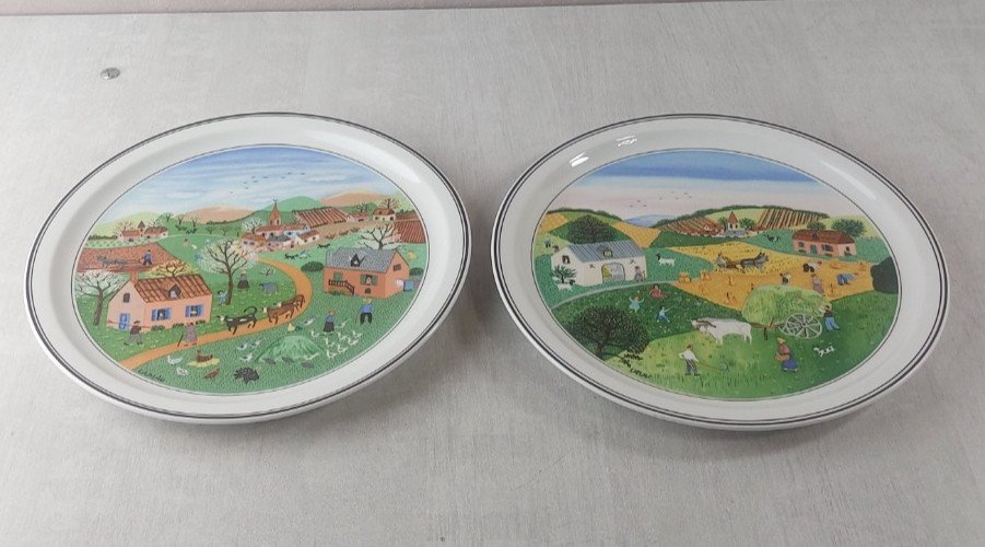 Anciennes assiettes, printemps + été, Naïf Laplau, céramique Villeroy & Boch ^