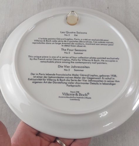 Anciennes assiettes, printemps + été, Naïf Laplau, céramique Villeroy & Boch ^