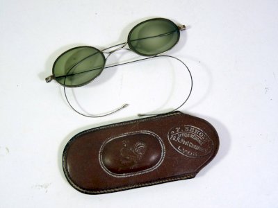 Anciennes lunettes 1900 monture argent, étui cuir F. SENOIT LYON