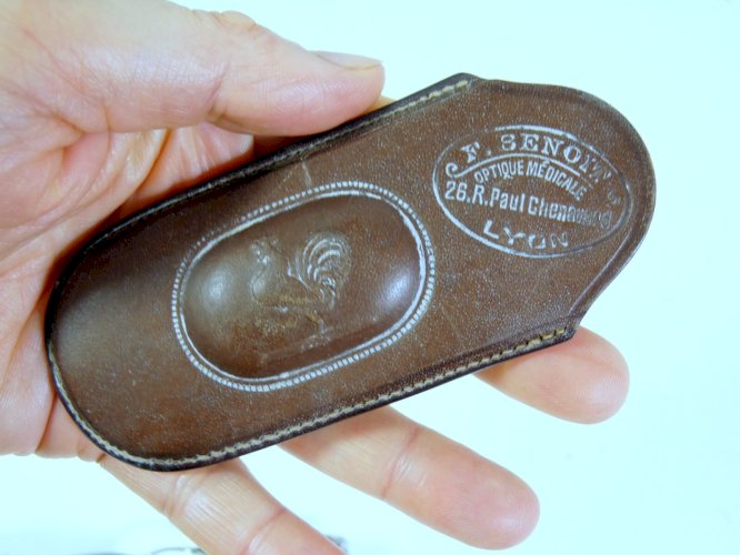 Anciennes lunettes 1900 monture argent, étui cuir F. SENOIT LYON
