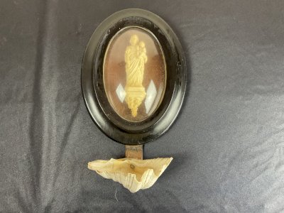 Antique large reliquary Napoleon III. Blackened wood holy water font Napoleon III frame.