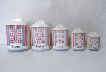 Anciens pots gigognes en faïence - Ditmar Urbach - sucre farine café épices thé