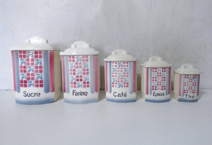 Anciens pots gigognes en faïence - Ditmar Urbach - sucre farine café épices thé