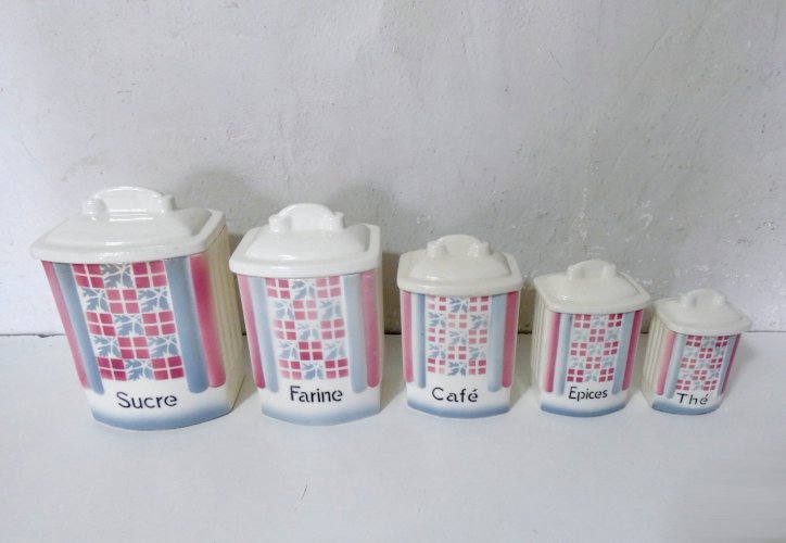 Anciens pots gigognes en faïence - Ditmar Urbach - sucre farine café épices thé