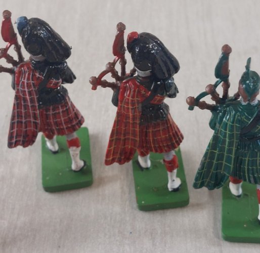 Anciens soldats en métal, joueurs de cornemuse, Beefeater, Britains