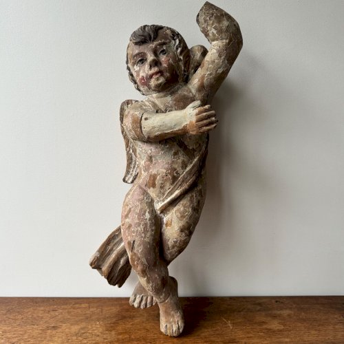 Angelot en bois sculpté polychrome XVIIe M3516