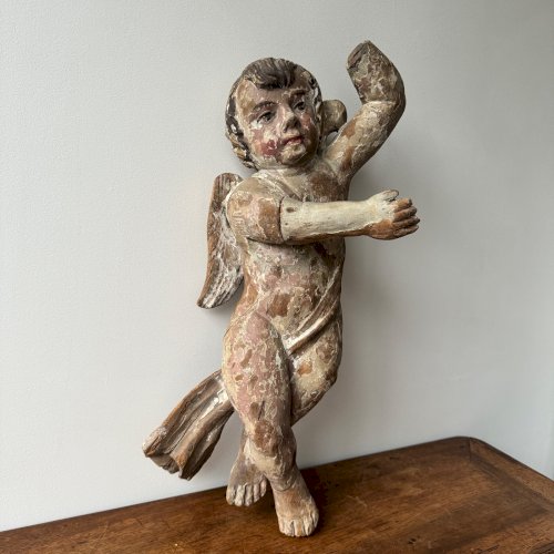 Angelot en bois sculpté polychrome XVIIe M3516