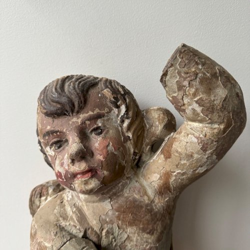 Angelot en bois sculpté polychrome XVIIe M3516