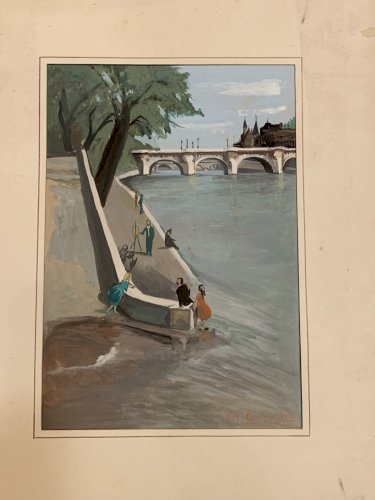 Anne Marie Guyader peinture 1950's Paris le Pont Neuf les quais le peintre