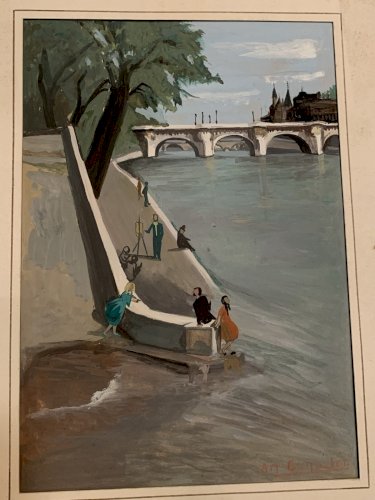 Anne Marie Guyader peinture 1950's Paris le Pont Neuf les quais le peintre